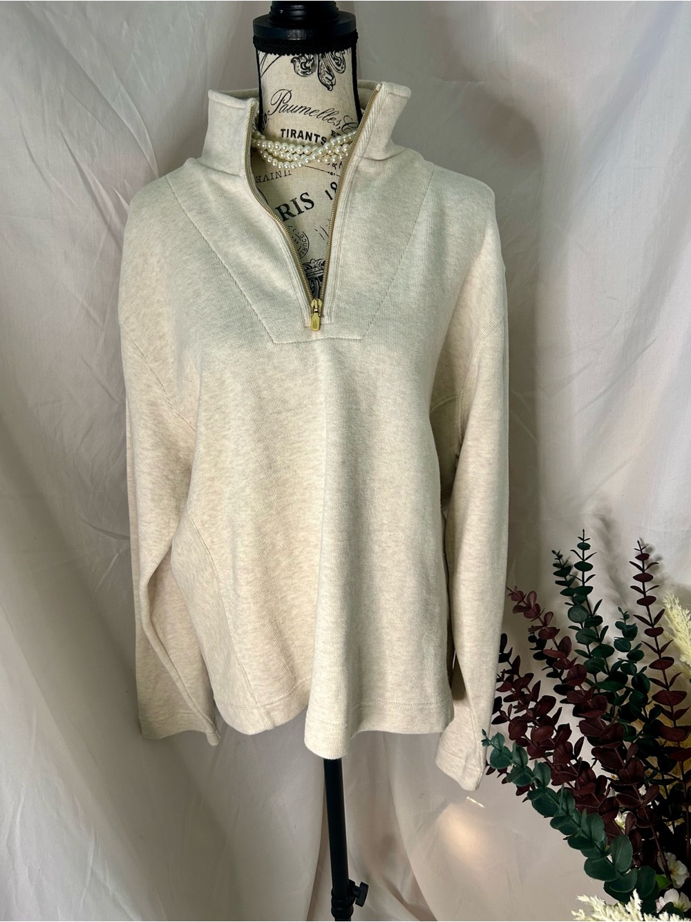 Tommy Bahama Cream Zip Cowl Pullover Sweater